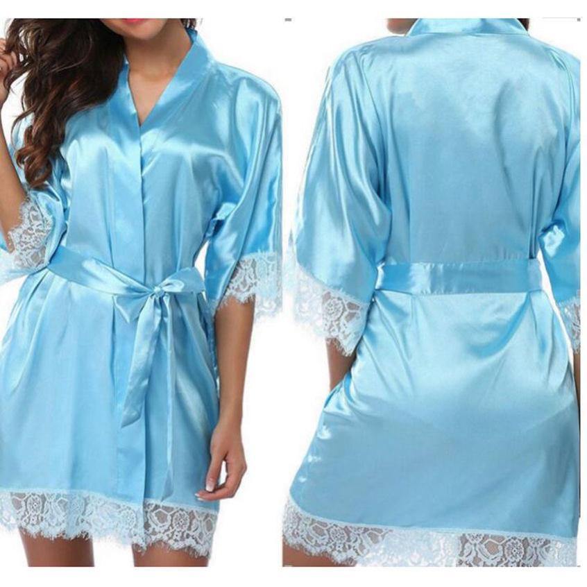 Silk Plain Womens Satin Robes Bridal Wedding Bridesmaid Bride Gown Robe Bath