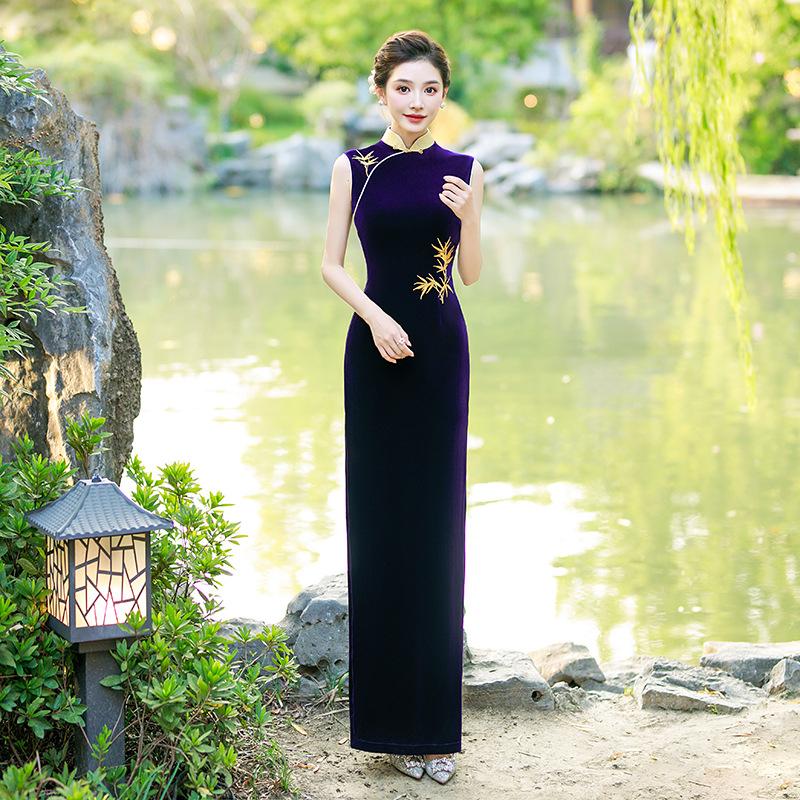 Chinese retro cheongsam new sleeveless birthday party photo cheongsam dress 1011 women's catwalk dress dress