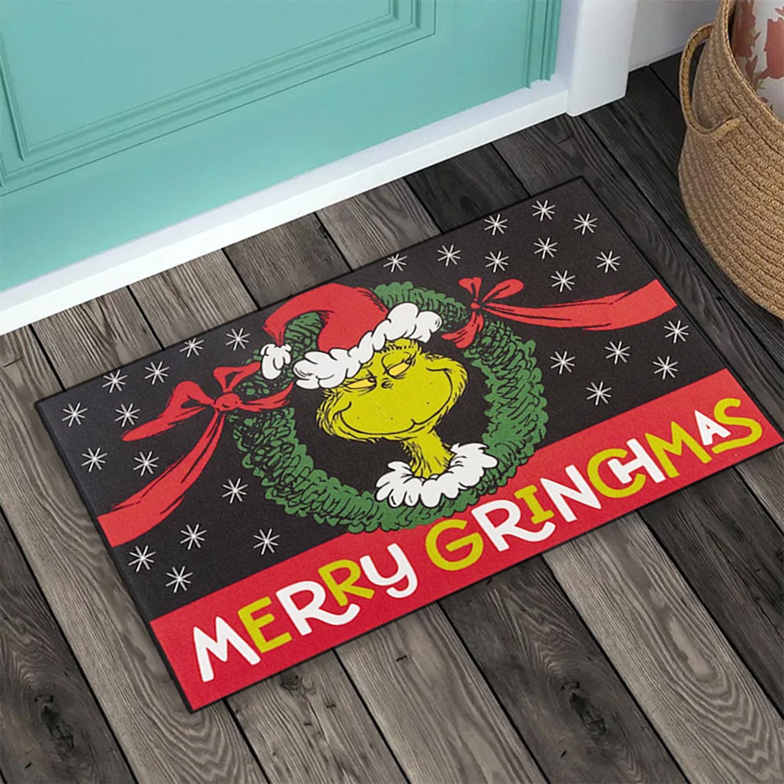 

Christmas Cartoon Character Decorative Front Door Mat, Green Xmas Welcome Doormat Indoor Outdoor Non- Floor Entryway Rug, Funny Winter Holiday Home K One Size