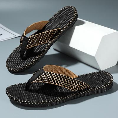 Men's Flip Flops Summer New Lightweight Rubber Woven Slippers Fashion Casual Outdoor Sandals Breathable Anti Slip Beach Shoes
