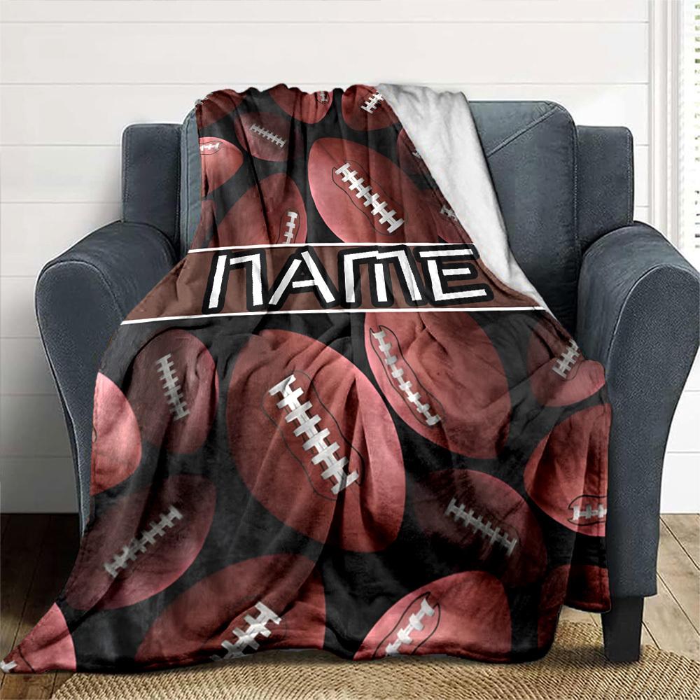 Football Pattern With Name Banner Gift Personalized Blanket Customize Your Name Durable Comfort Great For Sofa Couch Office Bed Picnics Four Seasons
