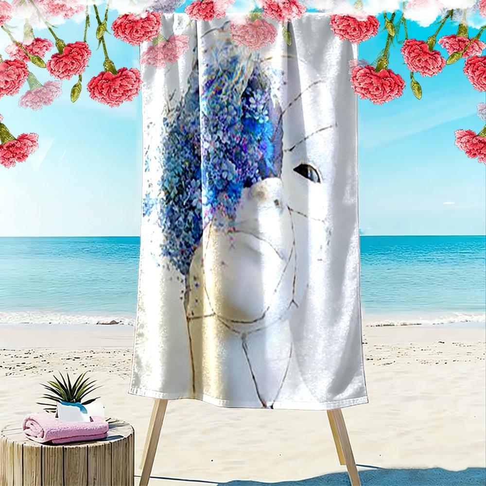 Abstract Face with Blue Floral Design Beach Towel Quick-drying for Travel Outdoor Sports Jogging Beach and Swimming