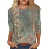 2026 Spring/Summer New Women's Fashion Printed Three-Quarter Sleeve Loose Round Neck Casual T-Shirt Top
