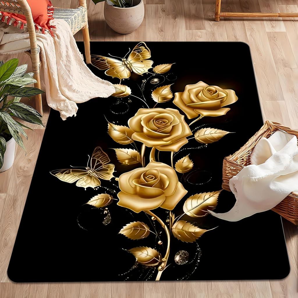 Modern Large Floral Print Floor Mat, Botanical Non-Slip Washable Rug, Decorative Area Carpet for Kitchen Laundry Living Room