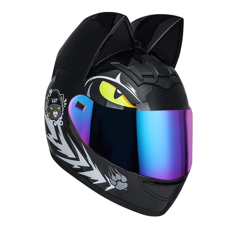 Women's Full Face Cat Ear Motorcycle Helmet - Universal for All Seasons