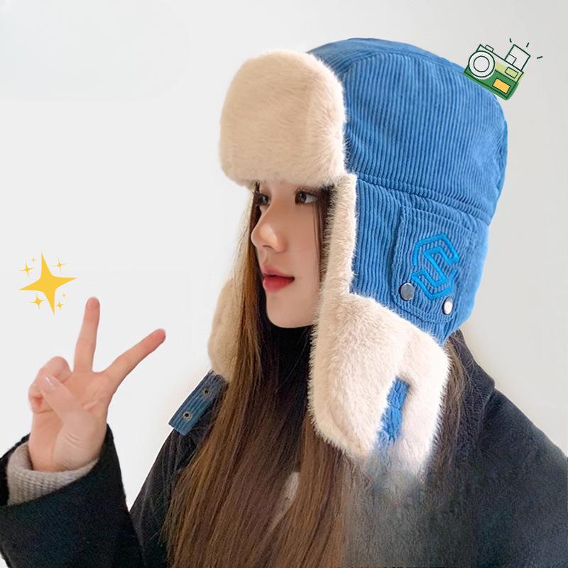 Winter Warm Cotton Hat Ear Protection Windproof Ski Hat Women Outdoor Riding Hat Flying Hat Corduroy Lei Feng Hat Men