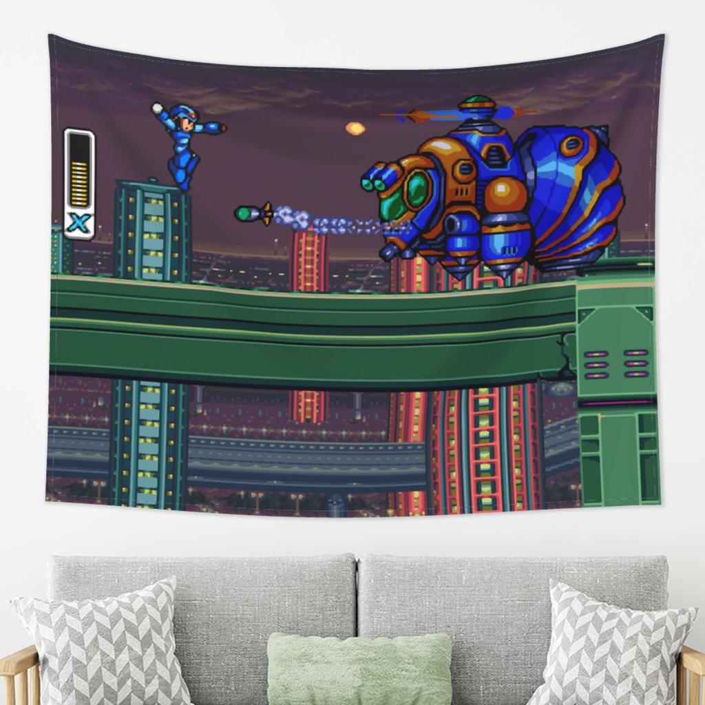 Megaman Videospiel Mega Man Wandteppich Dekor Kunst Ästhetische Wandteppiche für Wohnzimmer Schlafzimmer Haus Wandtuch Wandbehang