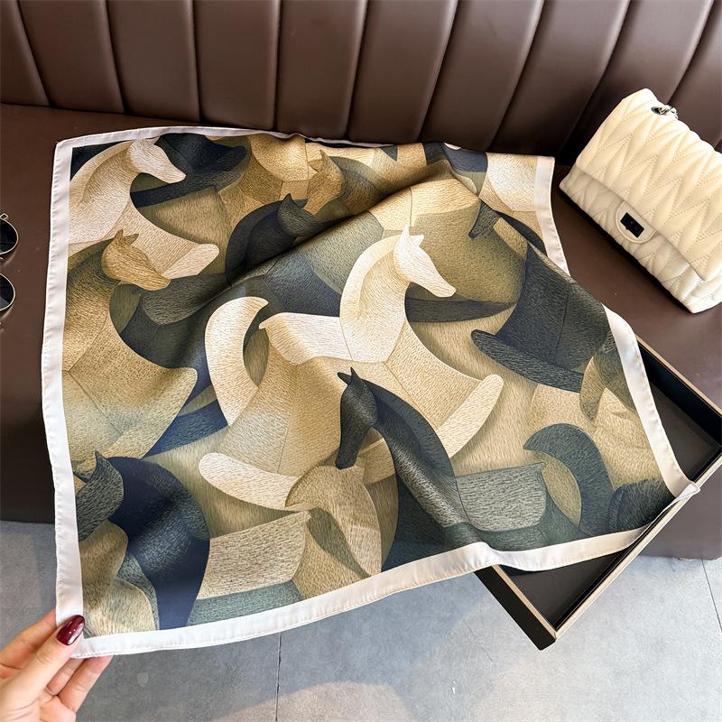 New Modern Polka Dot Printed Silk Scarf Square Scarf High-end Shawl Sunscreen Neck Small Square Scarf Headscarf Women's Scarf