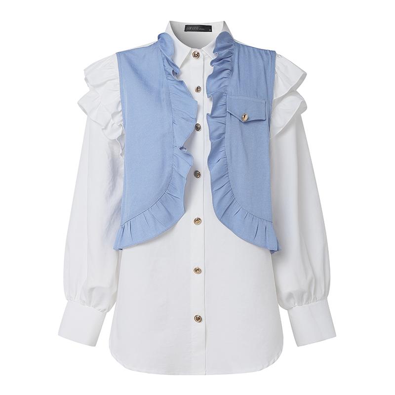 ZANZEA Women Casual Turn Down Collar Long Sleeve Patchwork Blouse