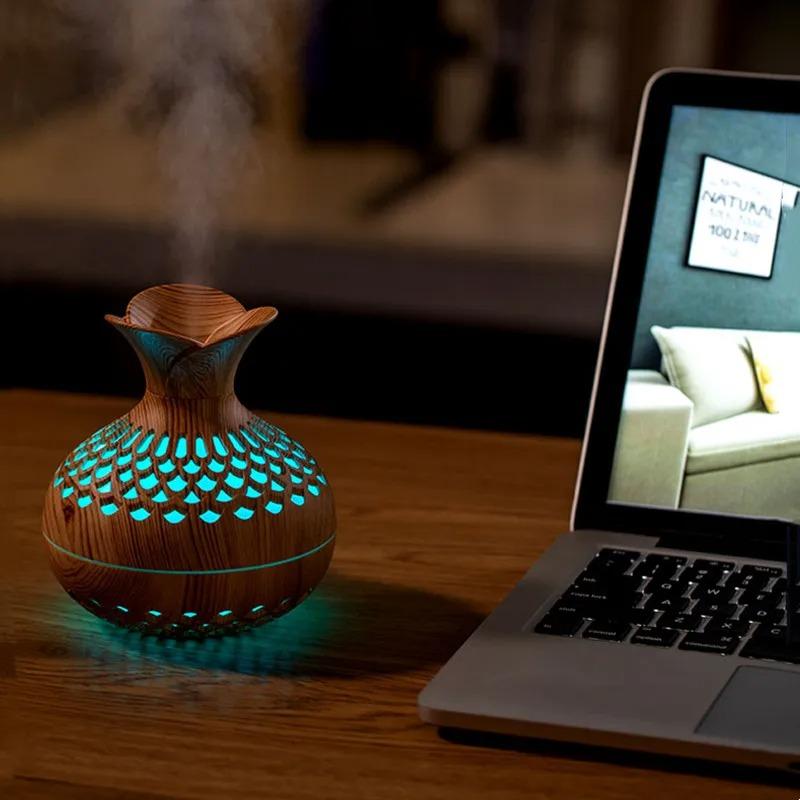 Wood Grain Humidifier 300ml, USB Aroma Diffuser, Atomizer, Household Humidifier, Moisturizing Instrument