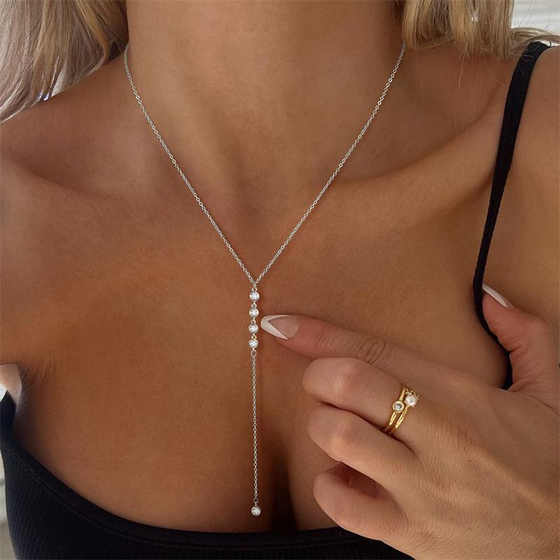 Sexy Charm Y-Shaped Fine Chain Necklaces for Women Ladies Fashion Exquisit Zircon Gold Silver Color Long Necklaces Jewelry Gifts