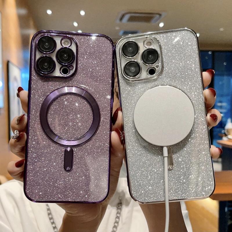 

Для Magsafe Magnetic Lens Film Protection Shell для iPhone 16 Pro Max 15 Pro 14 Plus 13 12 Pro Max 11 Glitter Shockproof Tpu Soft Slim Cover iPhone 16 чёрный