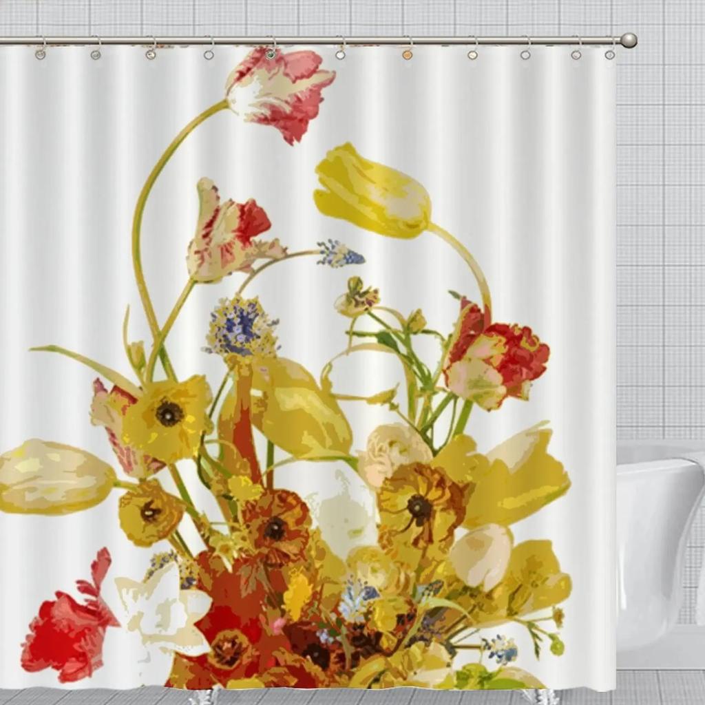 Purple Rose Shower Curtain Retro Floral Shower Curtains Waterproof Gold Classical Chic Elegant Flowers Vintage Bathroom Curtains