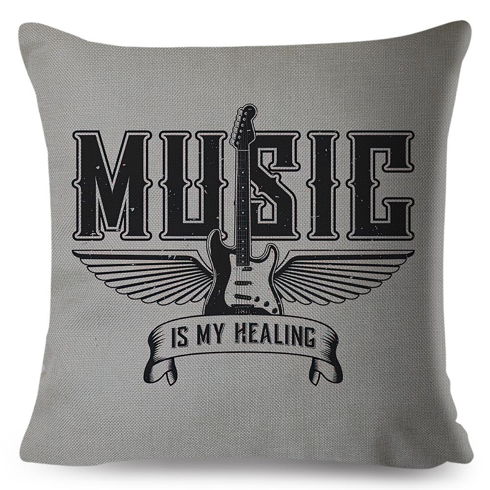 Retro Microphone Guitar Design Cushion Cover Double Sided Soft Polyester Home Decor Pillow Case