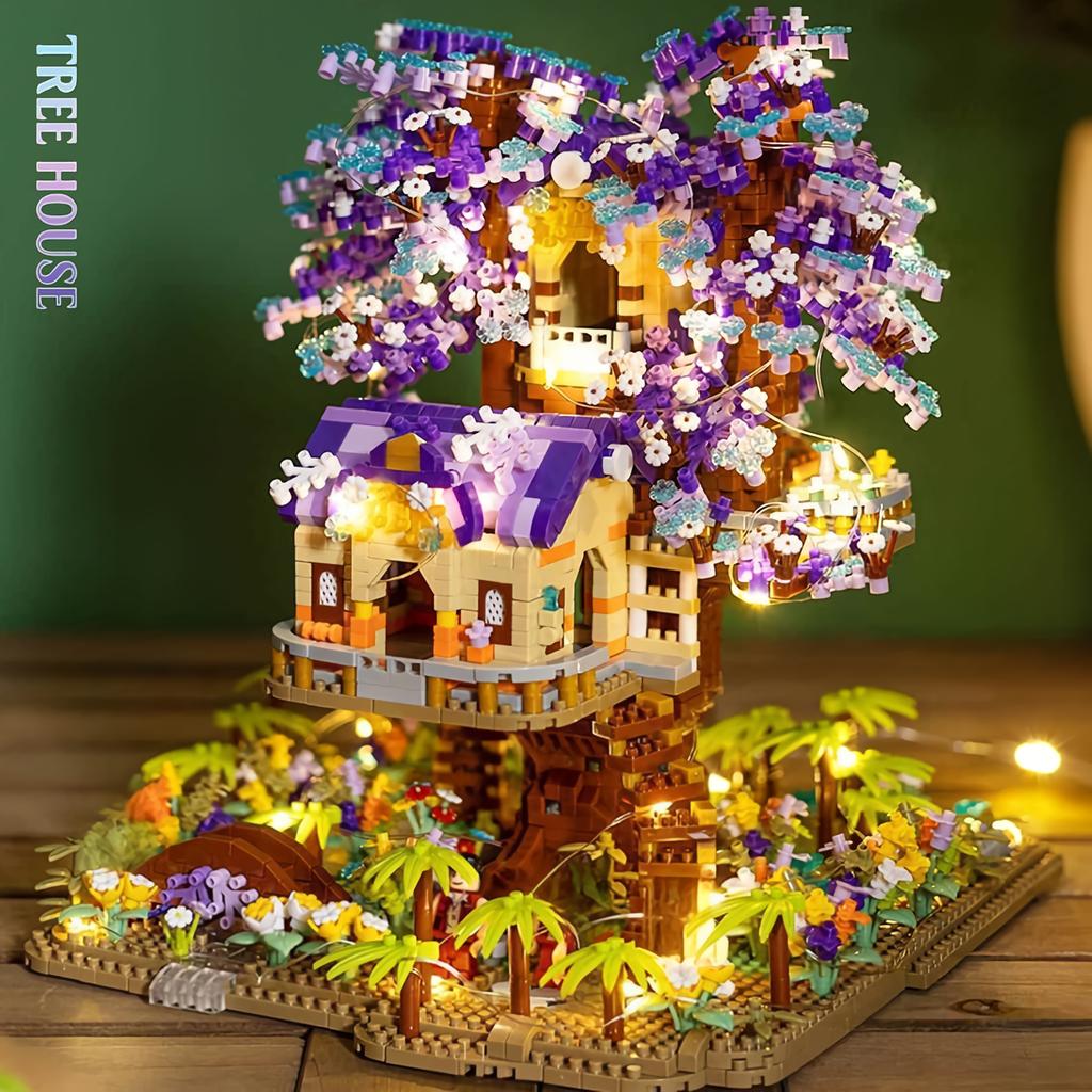 Mini Sakura Tree City Series Building Blocks Cherry Blossom Architecture Bricks Treehouse Model Gift for Girls and Kids