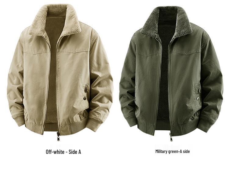Men's Double-Sided Fur Collar Jacket - Warm, Loose, Casual Plus Velvet Coat (2519) for Autumn/Winter 2025