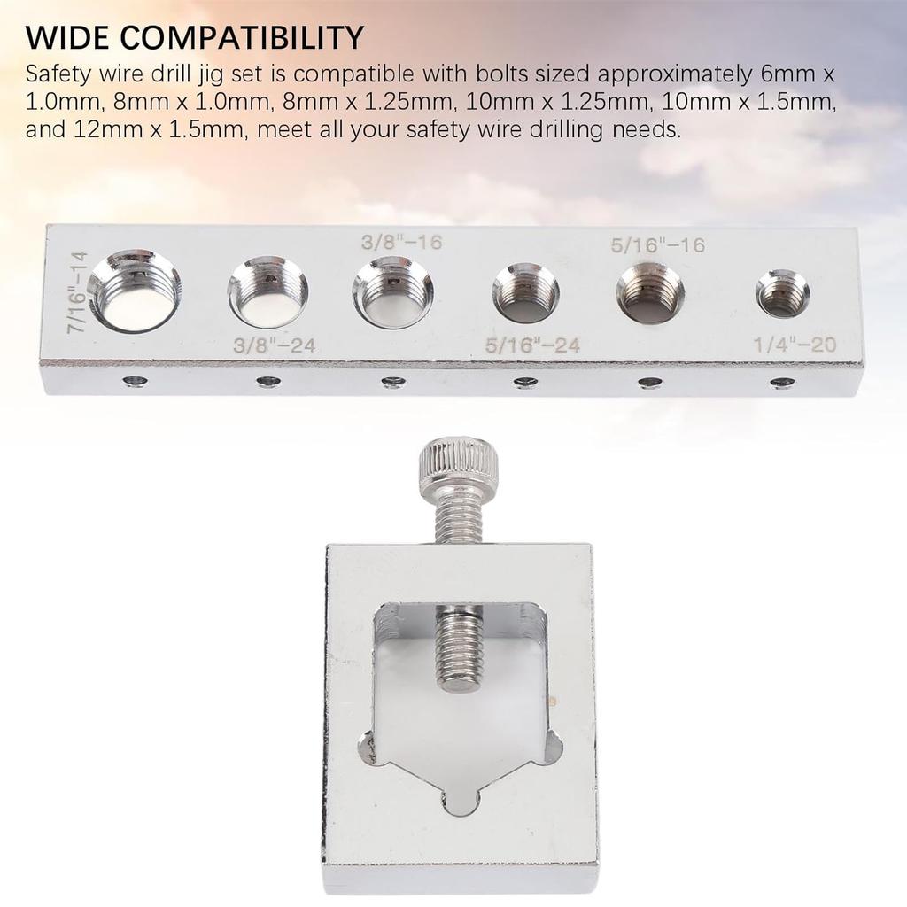 Nut Bolt Drill Jig Kit, Carbon Steel Safety Wire Drill Set, Wire Lock Nut and SAE Bolt Drill Jig for Maintenance, Quick and Accurate Lateral Drilling