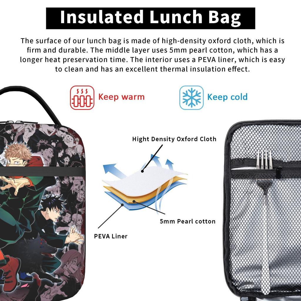 Insulated Lunch Bags Cooler Bag Reusable,Lunch Container Jujutsus Kaisens Anime High Capacity Tote Lunch Box Food Storage Bags