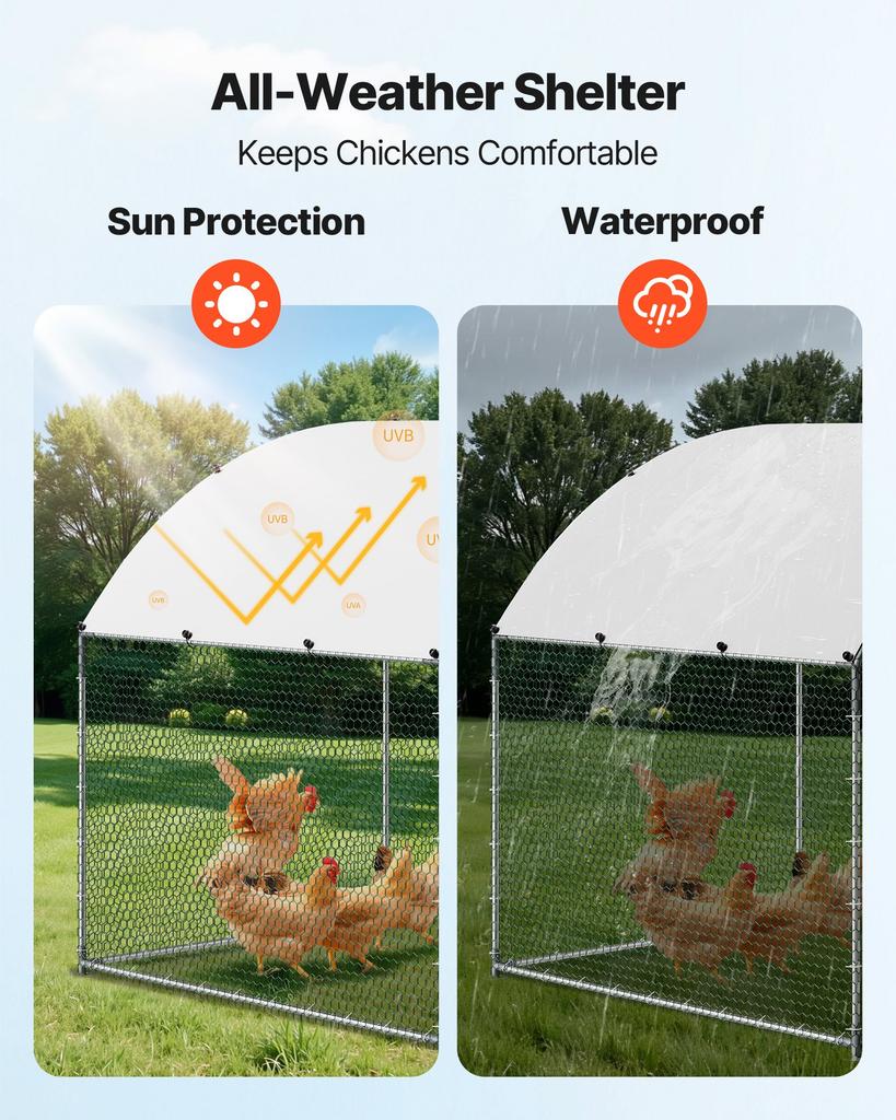 VEVOR Large Metal Chicken Coop, 3 X 6 X 2 M, Walk-in Chicken Runs with Waterproof Cover, Dome Roof Hen House Enclosure with Lock
