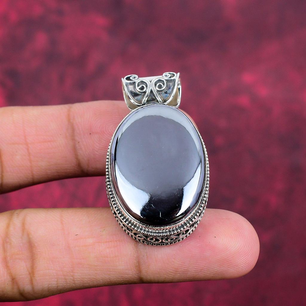 Shungit Hänge, 925 Massivt Sterling Silver Ädelstenssmycken, Handgjort Hänge, För Thanksgiving