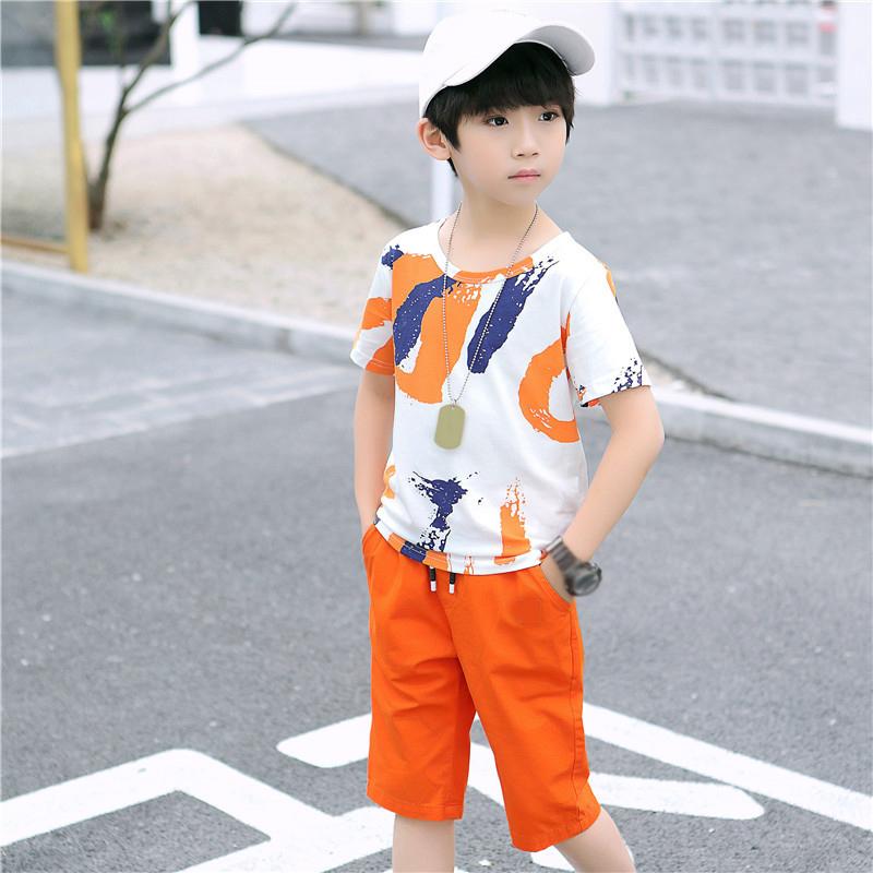 New Boys' Clothing Set for Summer 2026, Casual Hip-hop Striped Color T-shirt+pants 2-piece Set