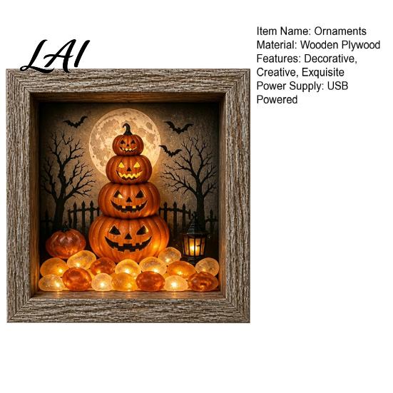 Decorative Seasonal Lights Halloween Lighted Frame Ornaments Light Up Shadow Box Warm Atmosphere LED for Home Living Room Bedroom Decor Ornaments