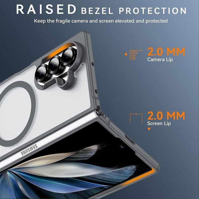 Coque + 2 Verres Trempés pour Samsung Galaxy Z Fold 8 Ultra, avec Anneau Magnétique - Gris Translucide