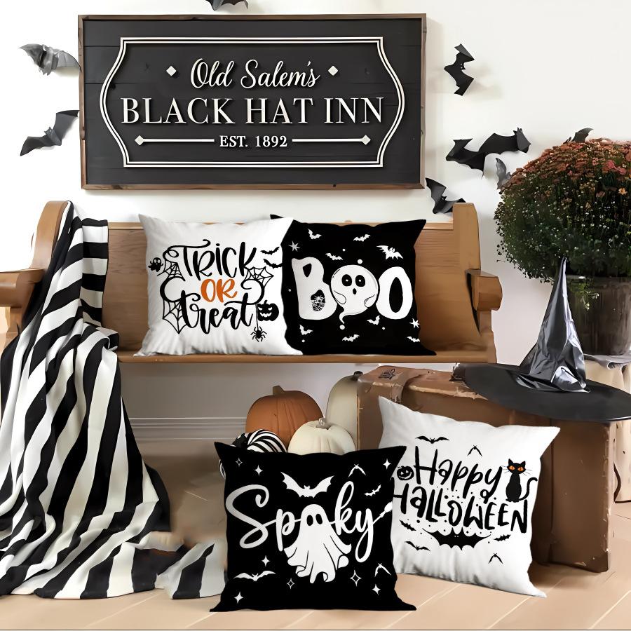 Halloween Pillowcase Ghost Printed Linen Material American Holiday Decoration Pillowcase