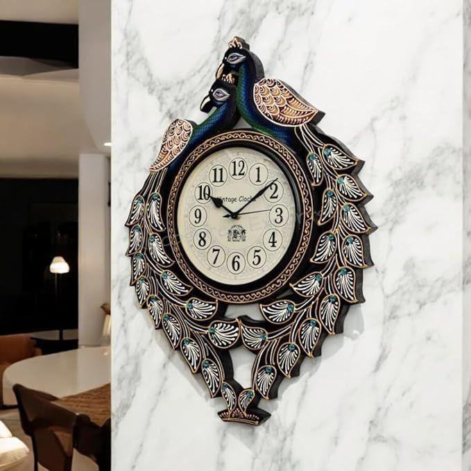 Large Peacock Pine Wood Clock
