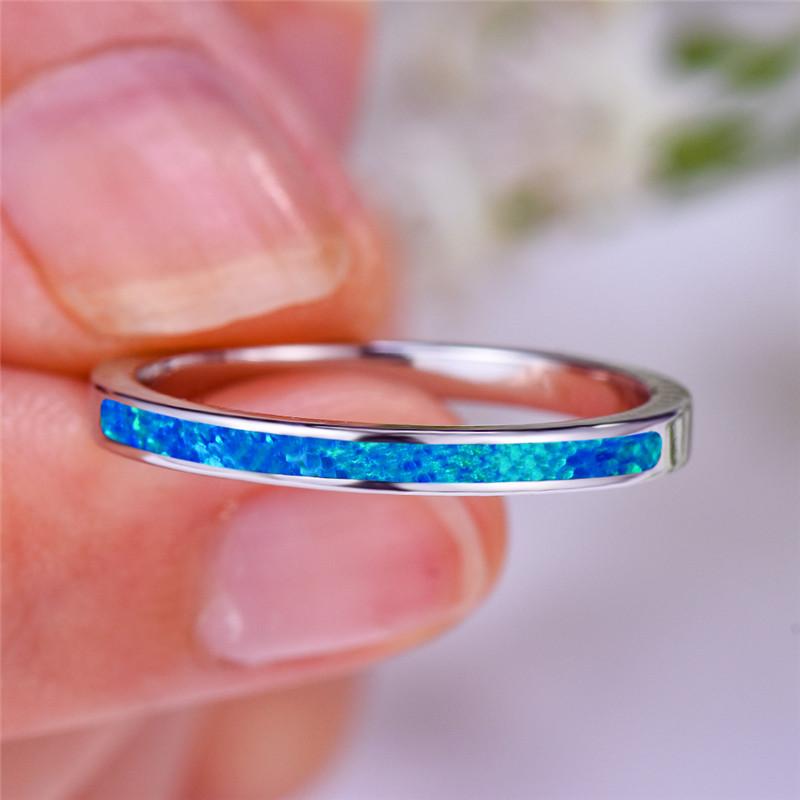 Female Charm White Fire Opal Blue Stone Rings Vintage Fashion  Color Wedding Band Jewelry For Women