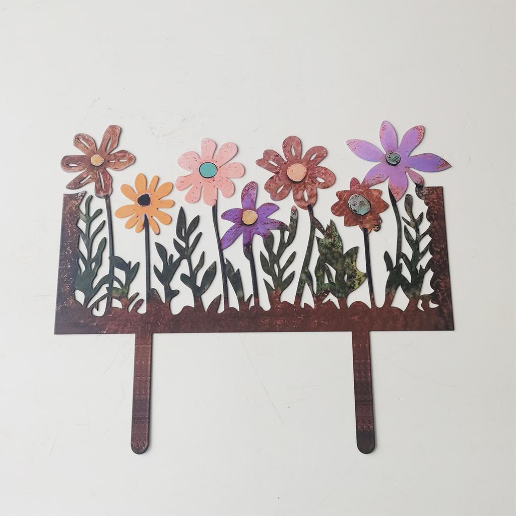 1Pc Wrought Iron Flower Garden Decoration Ground with Colorful Flower Design, Suitable for Terrace, Fence and Courtyard Decoration, Hallowe