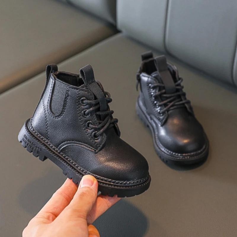 Autumn Winter Children's Martin Boots Warm Plush Boys Toddler Girls Boots Leather Children Casual Shoes Boys Girls Boots for Kids