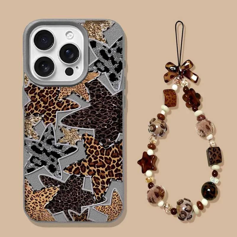 Leopard Print Star Chain Case For OPPO A3 A5 A6 PRO A5X A40 A18 A38 A60 A58 A78 A94 A74 F31 RENO 11F 12F 14 PRO 7 10 6 5 Lite 5F