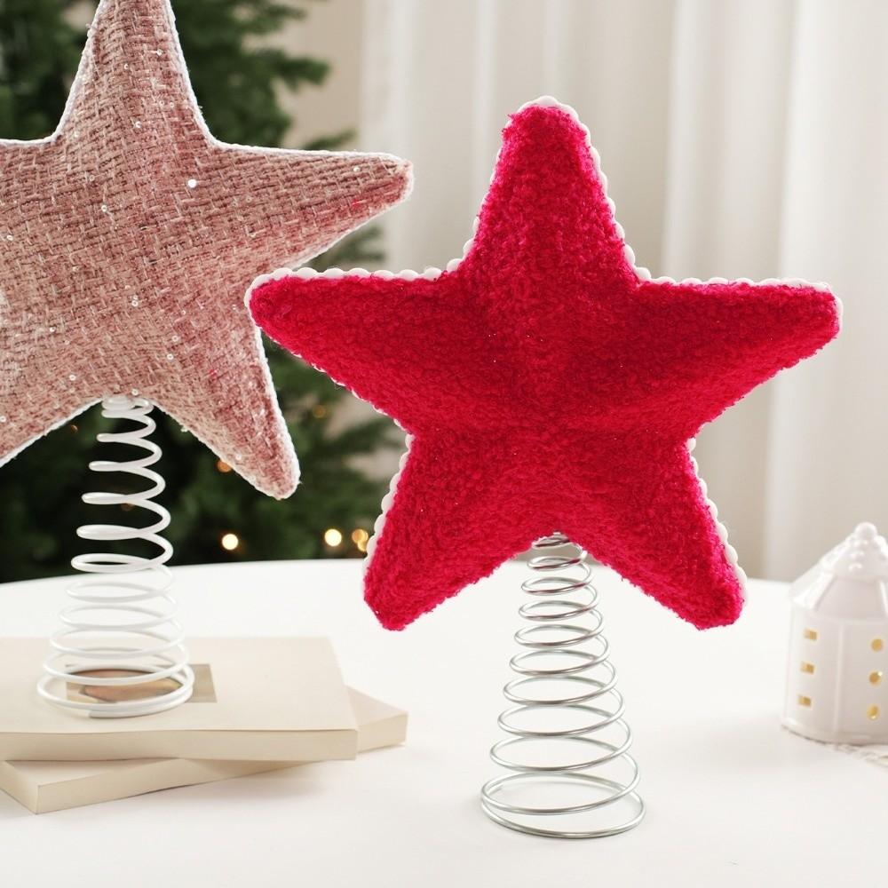 Cloth Christmas Tree Topper Star Five Pointed Xmas Top Star Ornament Holiday Gift