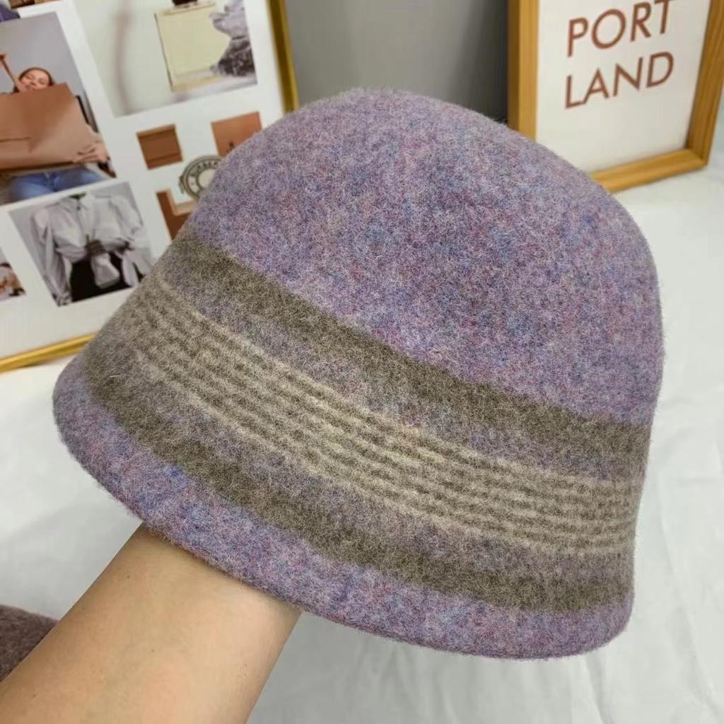 Basin Hat Fashionable Warm Women's New Pure Wool Bucket Hat Color Matching Bucket Hat Small Face Foldable Versatile Bucket