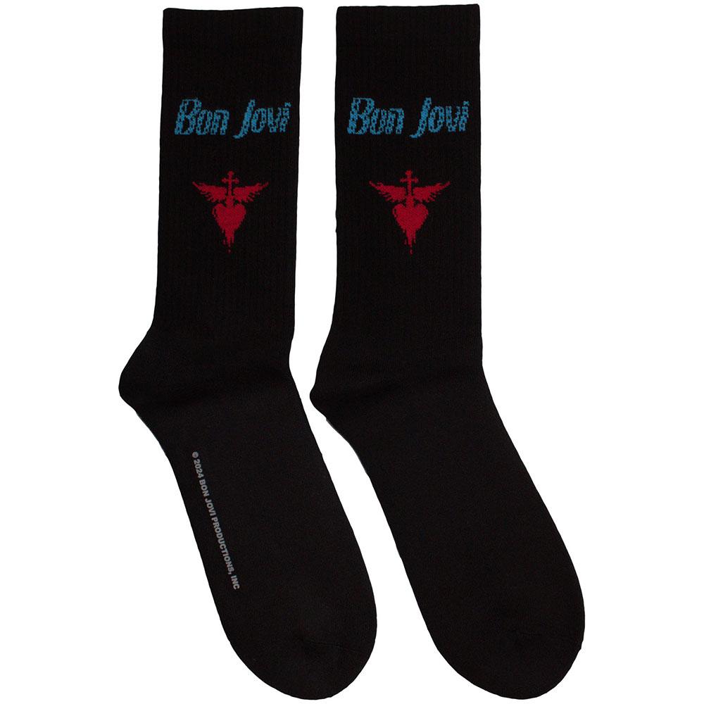 Bon Jovi Unisex Adult Dagger Heart Terrycloth Logo Socks