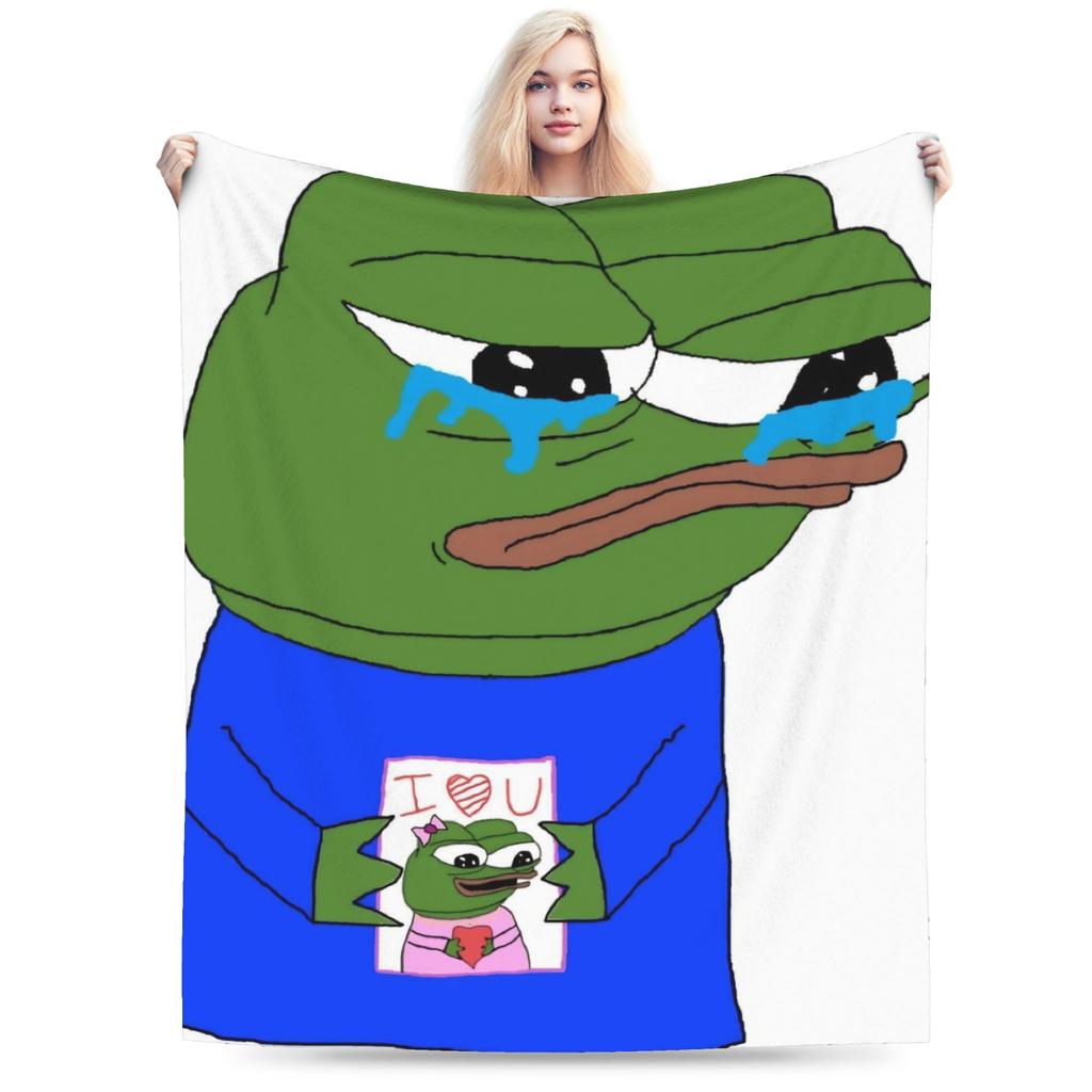 Sad P-Pepe Frog Meme Flannel Blanket Winter Soft Throw Blanket for Children Living Room Novelty Bedspread Sofa Bed Cover