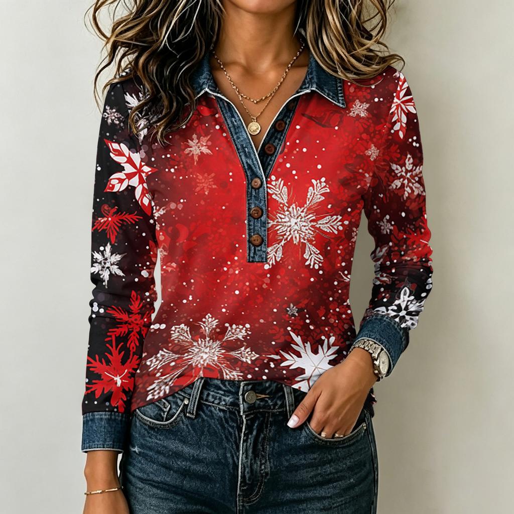 Women's Casual Long Sleeve Shirt Loose Fit Color Block Top for Everyday Comfort