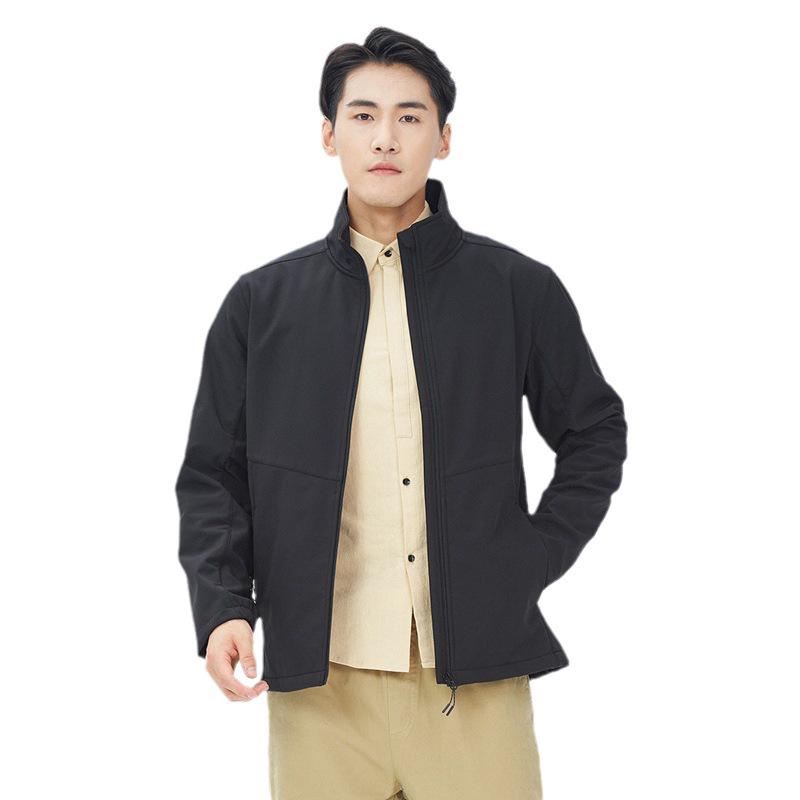 Men's 24AW Stand-up Collar Softshell Jacket for Outdoor Hiking, Climbing, and Work. Customizable Printing Available.