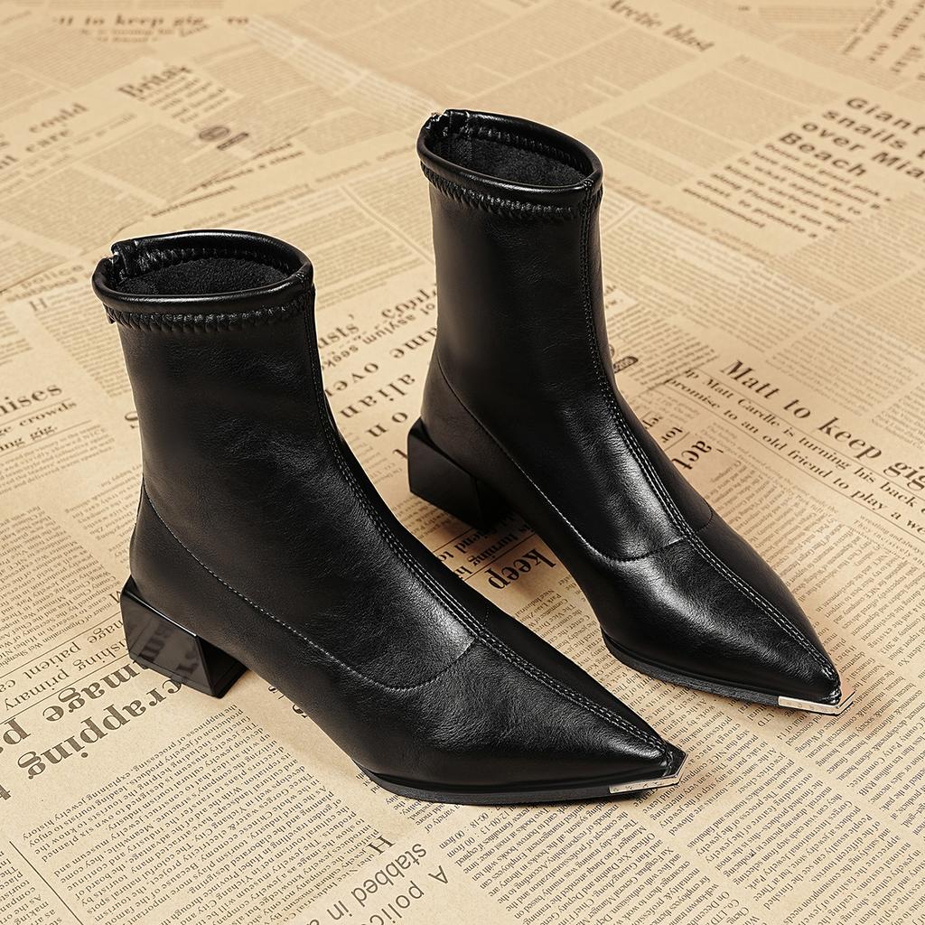New Women's Ankle Boots Sexy Pointed Toe Woman Short Boots Fashion Causal Ladies Thin High Heel Boots Solid Color Stiletto