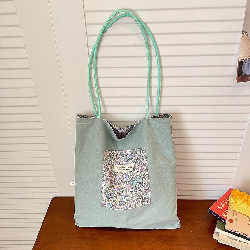 

Trendy Korean Floral Print Shoulder Bag Spring New Double Sided Casual and Simple Commuting Bag Lightweight Canvas Tote Bag