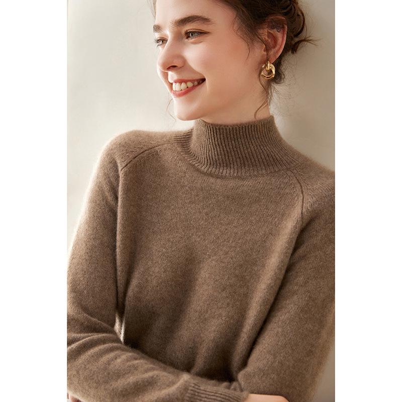 Women's Soft Cashmere Sweater - Thick, Half High Neck, Loose Fit, Solid Color, Casual Style for Autumn and Winter