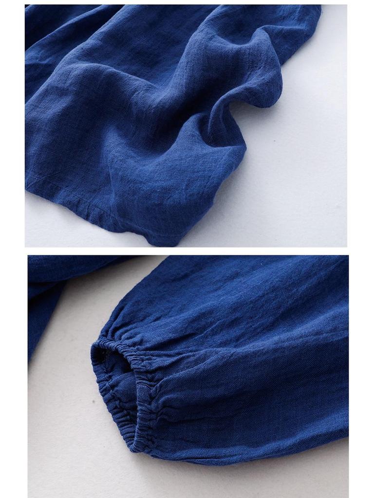2025 Early Autumn Women's High-End Cotton Linen Ruffle Collar Mid-Length Dress - Light Luxury & Slimming Fit