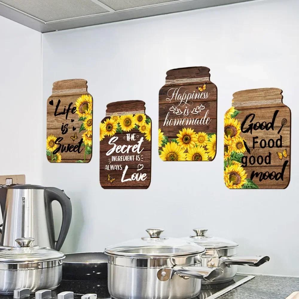 New Style Sunflower English Wall Sticker, Home Self-adhesive Wall Sticker for Restaurant and Kitchen Background Walls