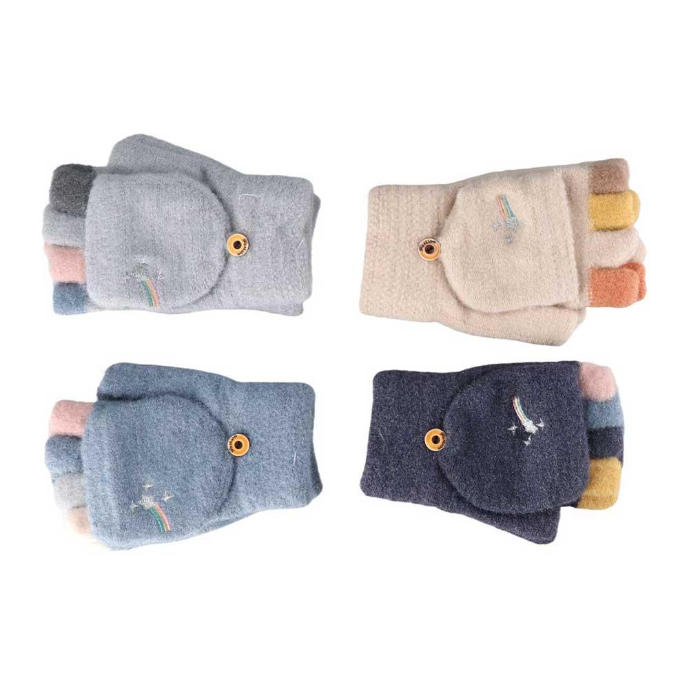

Embroidery Rainbow Velvet Knitted Cashmere Gloves Wool Mittens Female Gloves Half-finger Gloves