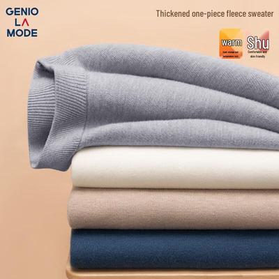 GENIOLAMODE Men's Winter Fleece-Lined Semi-High Collar Knit Sweater