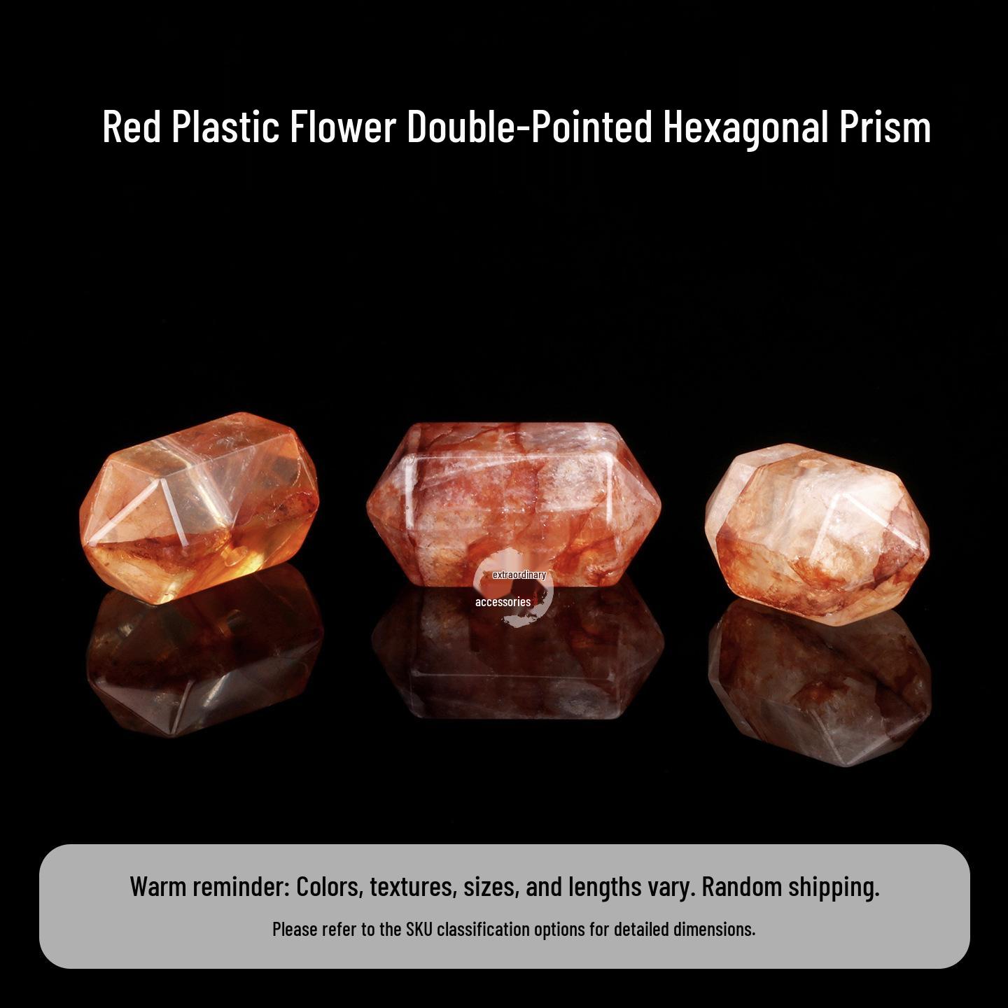 Natural Crystal Red-Yellow Glue Flower Double-Ended Hexagonal Prism Beads for DIY Jewelry Bracelets
