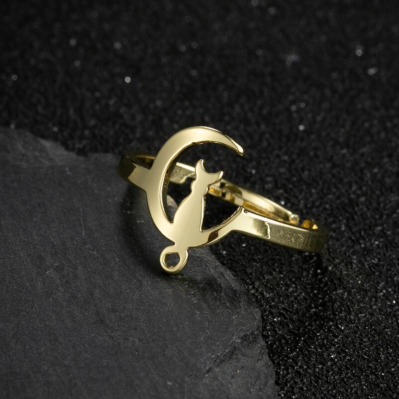 Korean Stainless Steel Moon Cat & Reindeer Butterfly Ring for Christmas