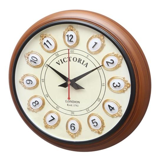 30 Cm Victoria Wall Clock, Vintage Style with Gold-Tone Frames, Brown Wood Frame, 1792 Collection