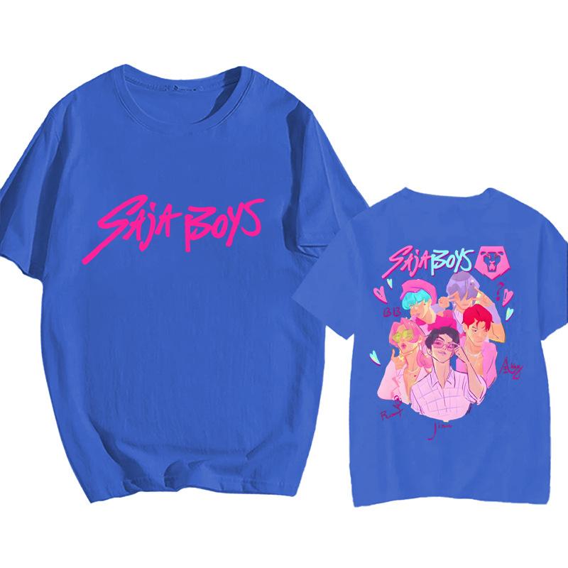 

9 Цветов Популярная Футболка Мультяшная K-Pop Охотники на Демонов Элементы Принт Взрослая Модная Мужская Мода Повседневная Большого Размера Женский Уличный Топ XXS синий